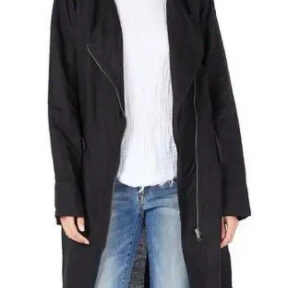 MICHAEL STARS BLACK WATER RESISTENT WOVEN LINEN TRENCH ZIP COAT SIZE S $278 - Picture 1 of 9